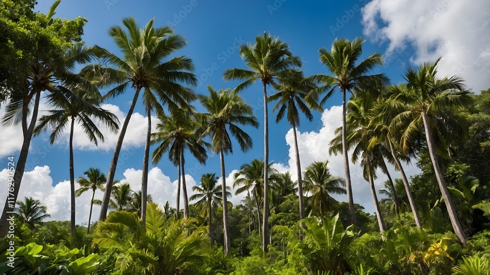 Tropical Calm: Roystonea Regia Palms Against a Beautiful Blue Sky Tropical Calm: Roystonea Regia Palms Against a Beautiful Blue Sky