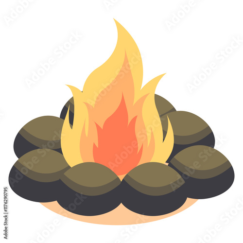 Cartoon Bonfire Illustration on White Background. Travel and Camping Symbol. Isolated Vector Element
