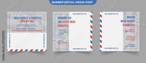 Modern barbershop mens grooming salon for social media post ideas content brochure and web banner template
