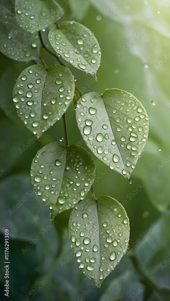 Fototapeta premium water drops on a green leaf