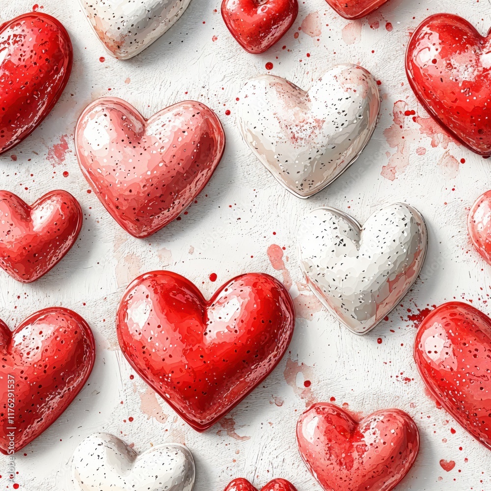 Obraz premium A delightful arrangement of hearts in vibrant red and soft white, capturing the essence of love and affection, suitable for romantic events or festive decorations during any season.