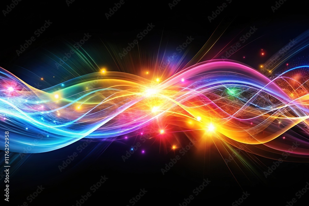 Abstract Light Waves in Dark Space - Dynamic Energy Flow Abstract Light Waves in Dark Space - Dynamic Energy Flow