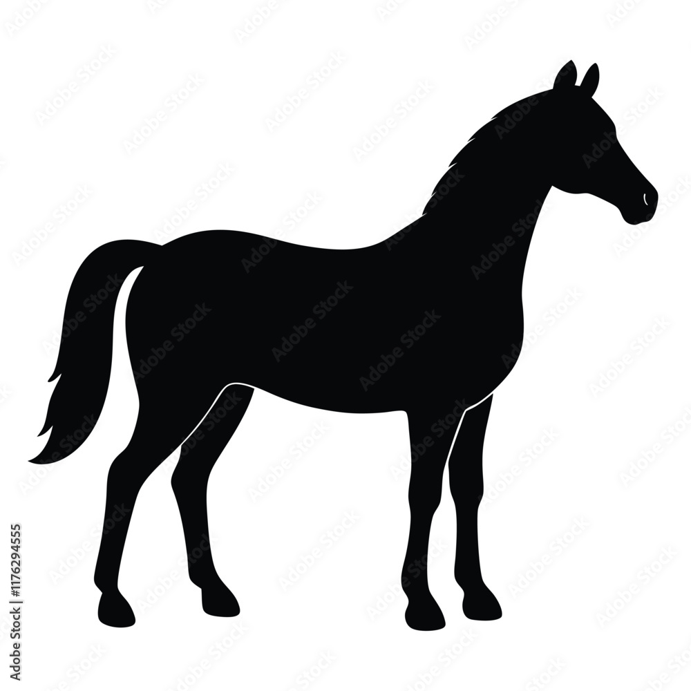 Obraz premium A simple standing horse silhouette with minimal details, vector art