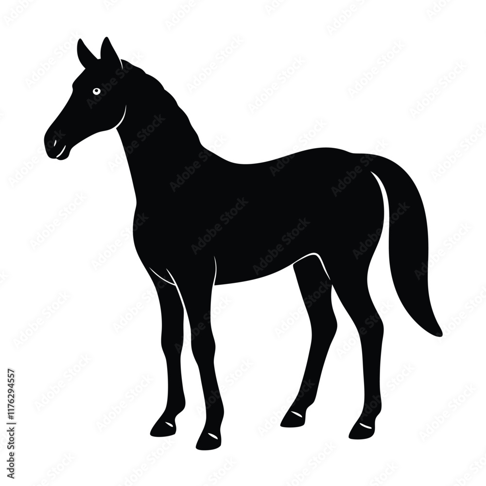 Obraz premium A simple standing horse silhouette with minimal details, vector art