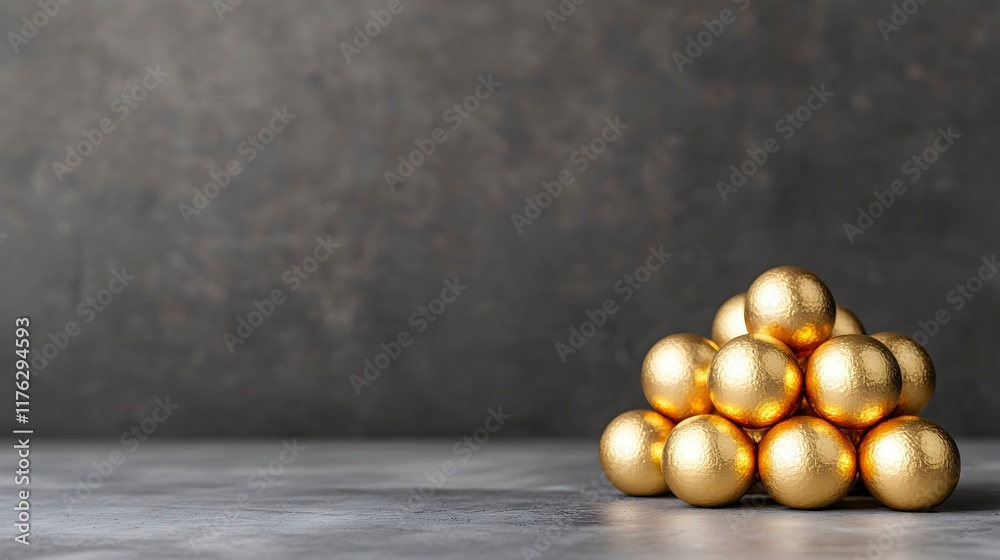 Naklejka premium Golden Sphere Pyramid on Gray Background