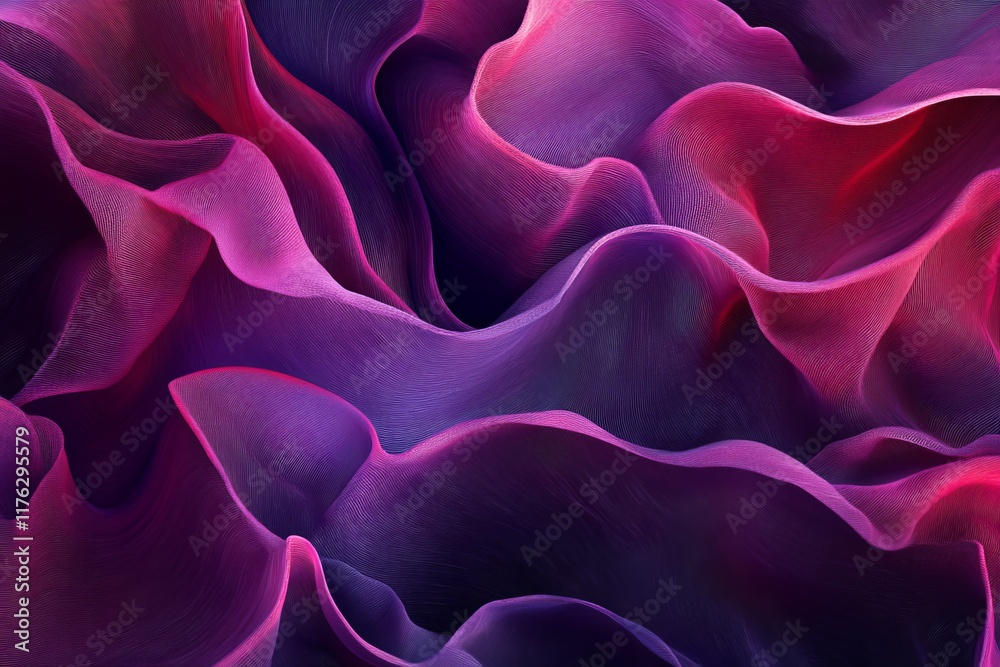 Fototapeta premium Abstract purple and pink flowing fabric waves.