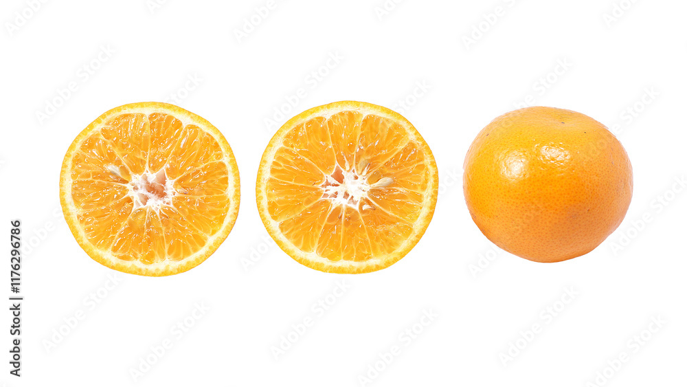Top view two pieces half orange fruits isolated on transparent background Top view two pieces half orange fruits isolated on transparent background
