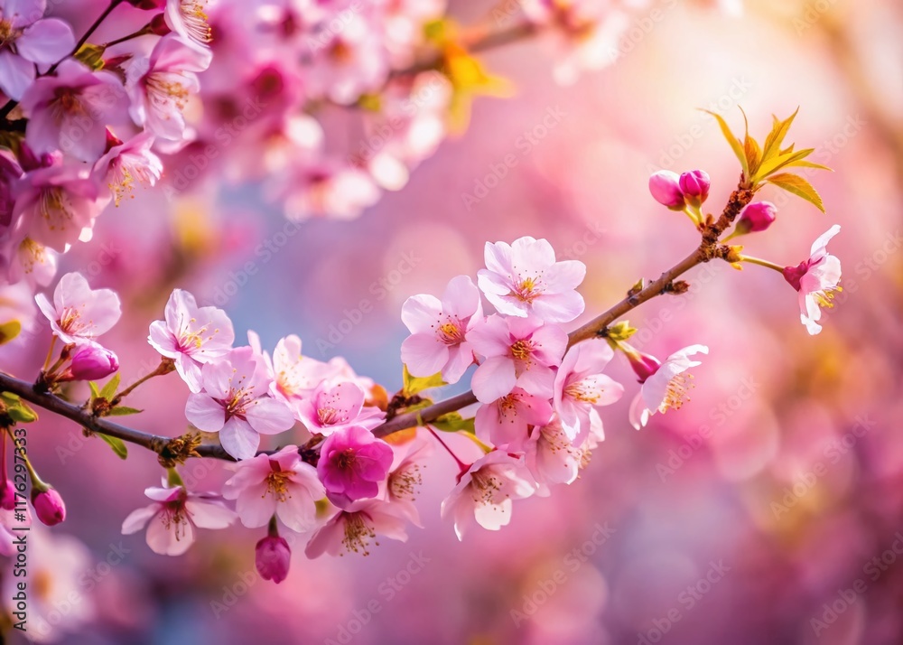 Pink Sakura Blossoms Spring Tree Branch Left Copy Space Pink Sakura Blossoms Spring Tree Branch Left Copy Space