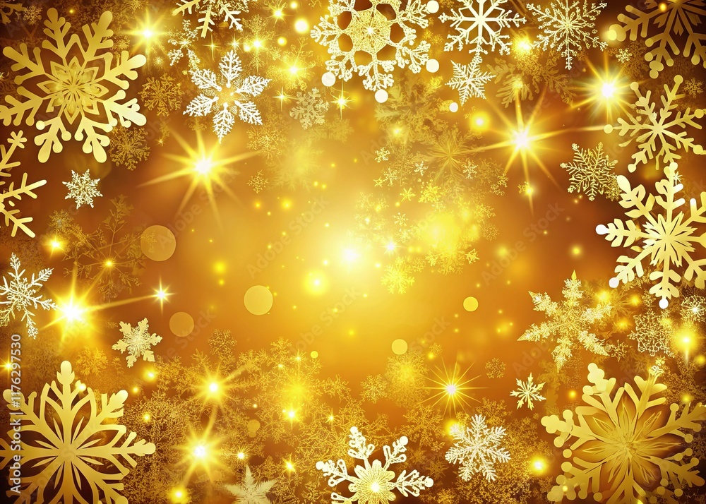 Golden Christmas Snowflake Background, Festive AI Art Golden Christmas Snowflake Background, Festive AI Art
