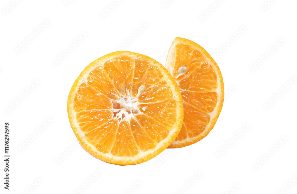 Orange fruit cut in half isolated on transparent background Orange fruit cut in half isolated on transparent background