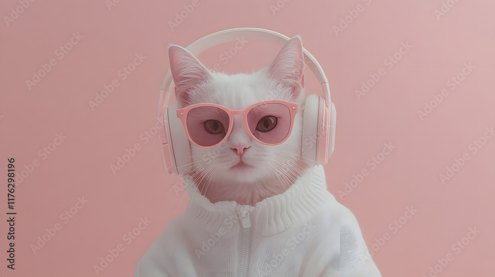 Cat in pink pink background with copy space new style cute Cat in pink pink background with copy space new style cute