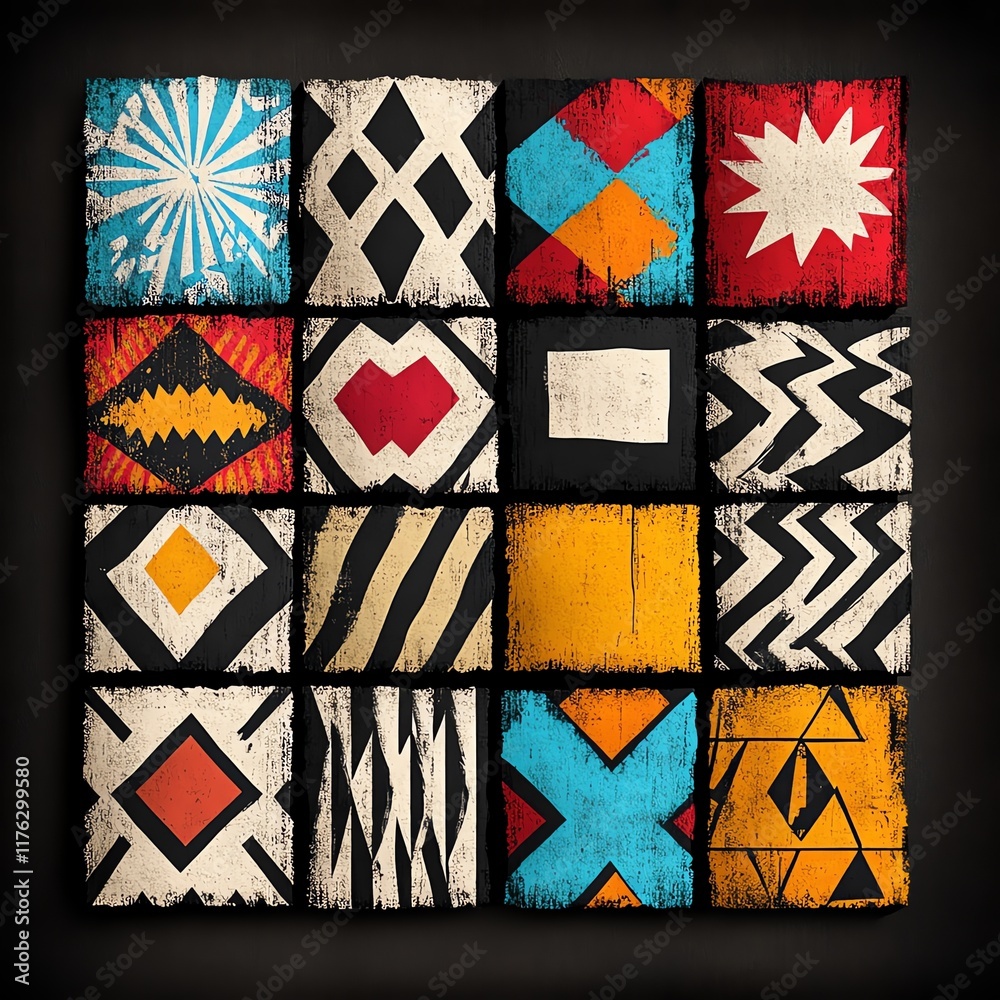 Fototapeta premium Bohemian tribal patterns with handdrawn textures and earthy tones, ethnic art inspiration