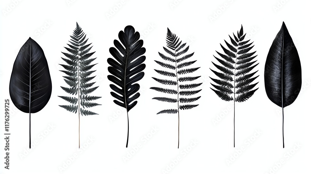 Fototapeta premium Botanical fern leaf patterns with handdrawn textures, lush and organic design