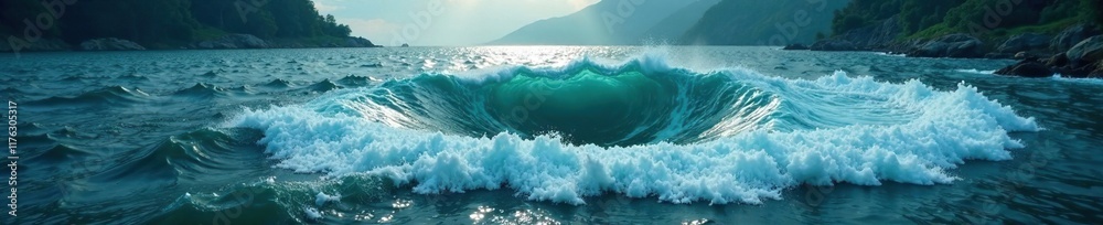 Mysterious whirlpool in the heart of a stormy lake, lake turmoil, seafoam Mysterious whirlpool in the heart of a stormy lake, lake turmoil, seafoam
