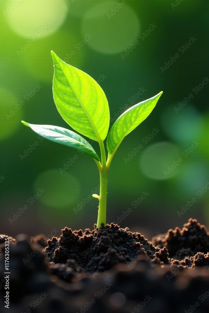 Fototapeta premium green shoots bursting forth from fertile soil, stems, plants