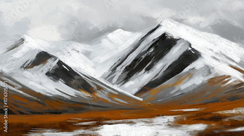 Snow-Capped Mountain Range in Autumn