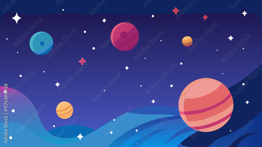 Dynamic pattern with planets, stars, and galactic textures in a playful style.
Dynamic pattern with planets, stars, and galactic textures in a playful style.
