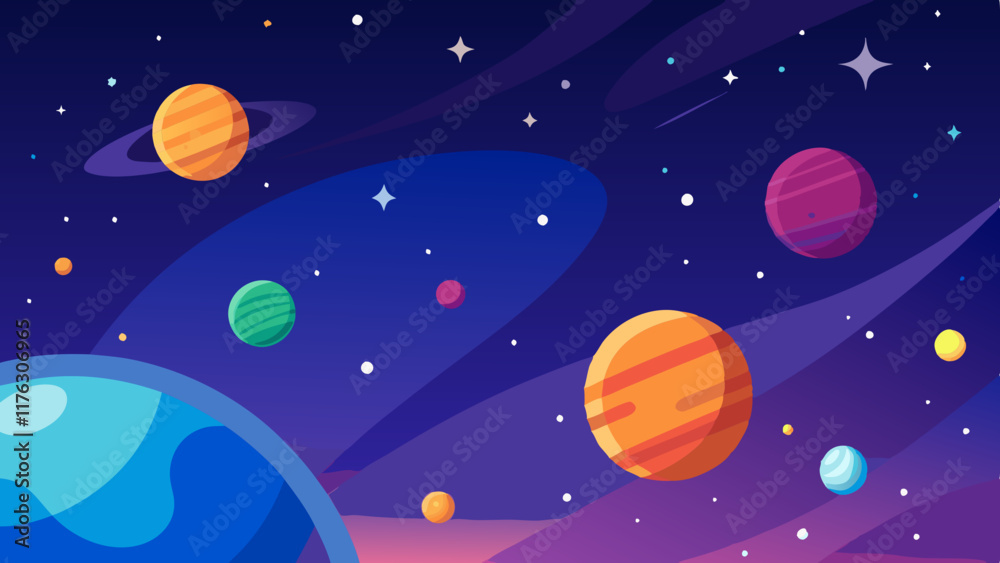 Seamless celestial pattern featuring artistic planets and scattered stars.
Seamless celestial pattern featuring artistic planets and scattered stars.