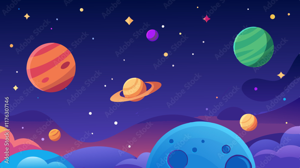 Seamless celestial design with vibrant planets and magical star patterns.
Seamless celestial design with vibrant planets and magical star patterns.