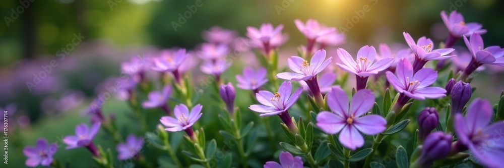 Delicate purple flowers bloom in a compact bush, purple, garden, nature Delicate purple flowers bloom in a compact bush, purple, garden, nature