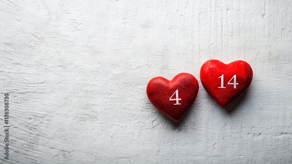 Romantic Valentine's Day Background with Two Red Hearts and Number 14 Romantic Valentine's Day Background with Two Red Hearts and Number 14