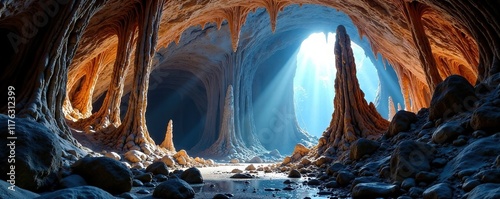 Majestic stalagmites rise from the cave floor, majestic, geology