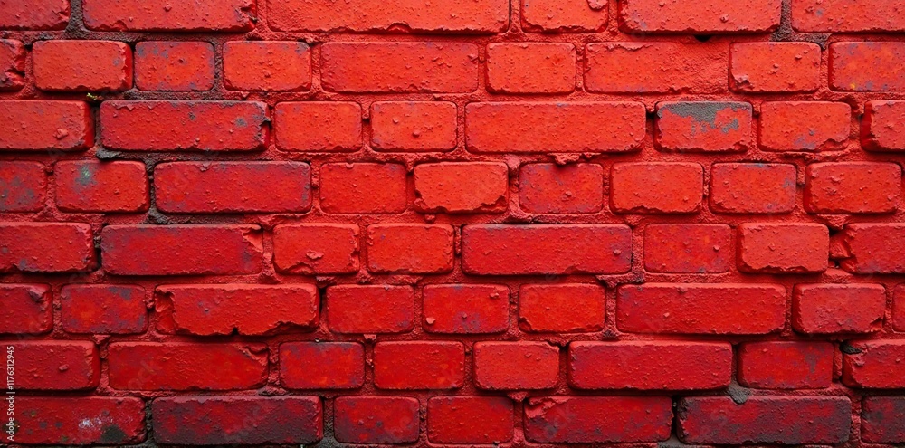 Fototapeta premium red cemented wall with visible cracks and stains, rough, brick