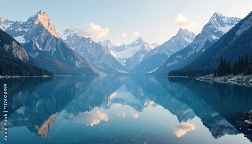 Serene mountains with heart shape peaks reflected in a peaceful lake, serene, lake Serene mountains with heart shape peaks reflected in a peaceful lake, serene, lake