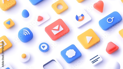 A minimalist flat layout showcasing communication and collaboration icons with clean lines on a bright white backdrop.