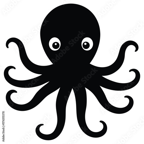 A cute octopus with round eyes and eight smooth tentacles, vector style.