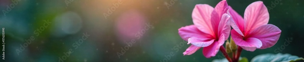 Pink periwinkle petals unfolding from a white stem, unfurling, blossom Pink periwinkle petals unfolding from a white stem, unfurling, blossom