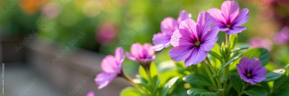 Small delicate purple aubretia flowers blooming in a garden bed, bloom, gardenbed Small delicate purple aubretia flowers blooming in a garden bed, bloom, gardenbed