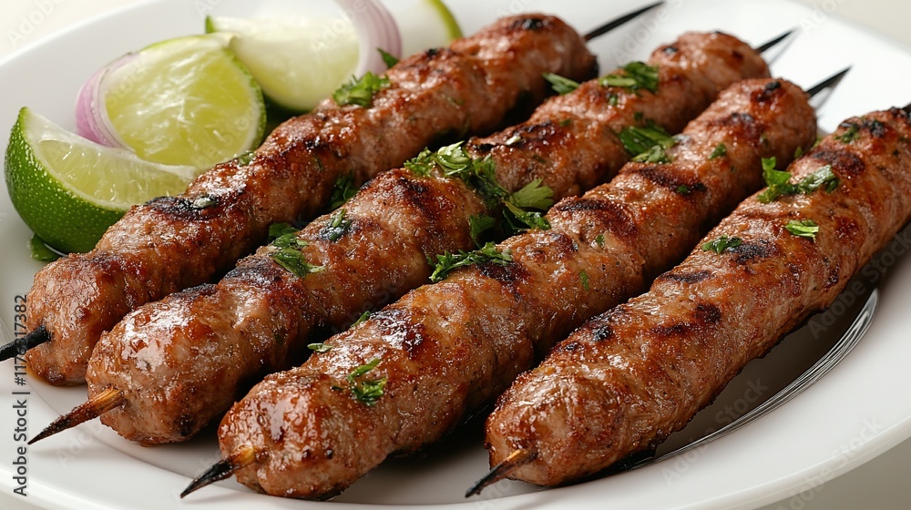 Grilled meat skewers with lime and onion. Grilled meat skewers with lime and onion.