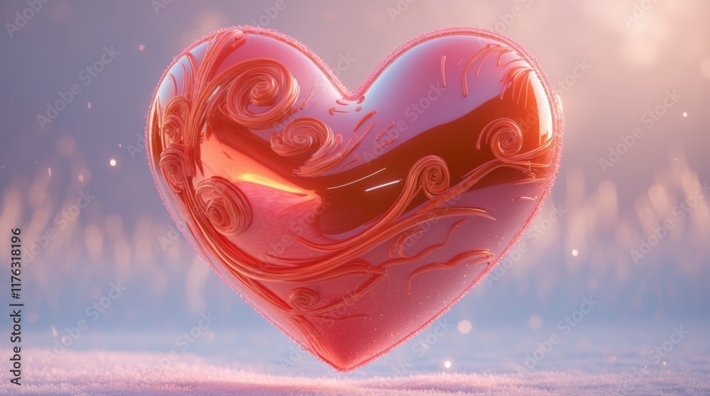 Fototapeta premium Ornate Red Heart: A Romantic, Glossy Digital Artwork