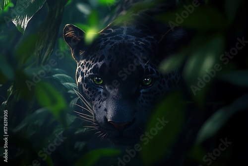 Enigmatic Black Panther in Lush Rainforest