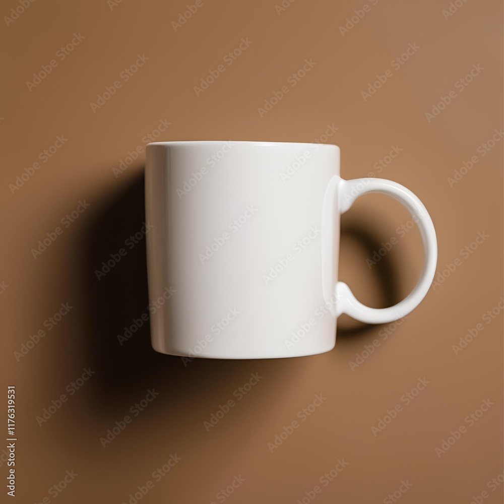 Blank white mug mockup on brown background. Blank white mug mockup on brown background.