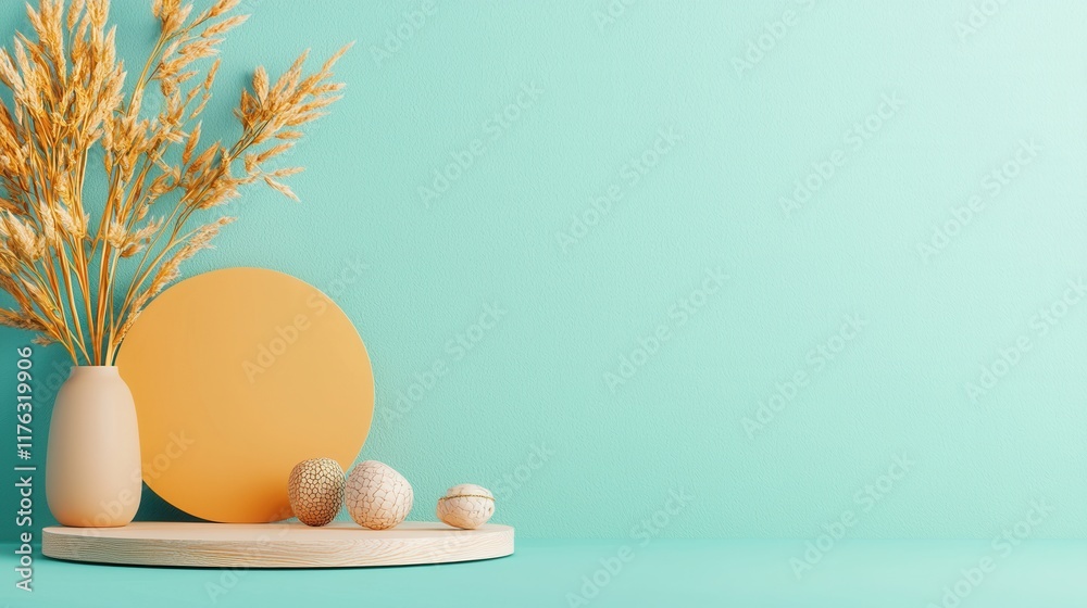 Fototapeta premium Minimalist Studio Still Life with Wheat Arrangement and Geometric Orb