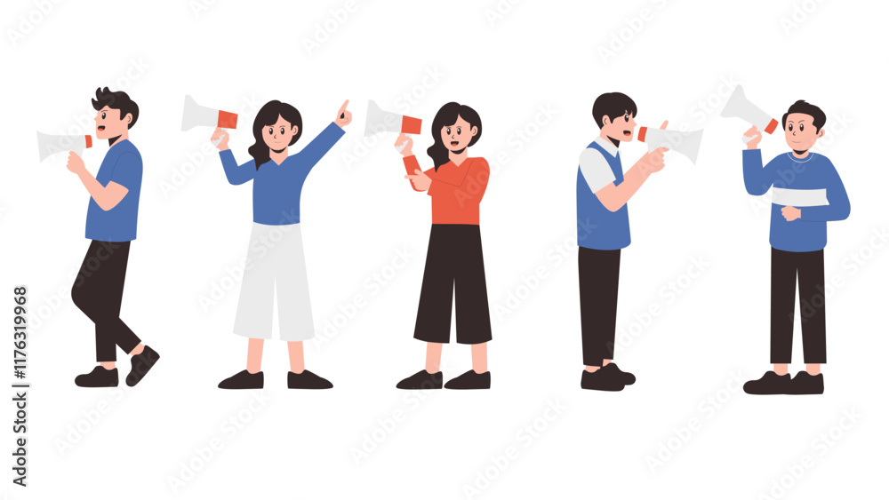 Obraz premium People Shouting Using Megaphone Illustration