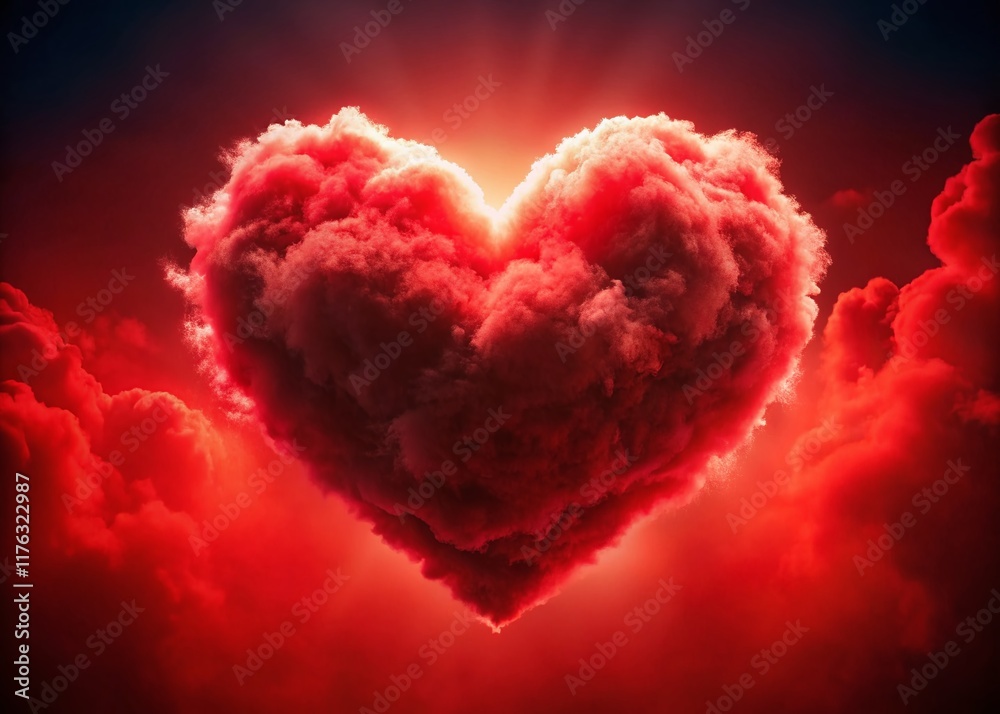 Silhouette of Fluffy Red Heart - Romantic Valentine's Day Background Silhouette of Fluffy Red Heart - Romantic Valentine's Day Background