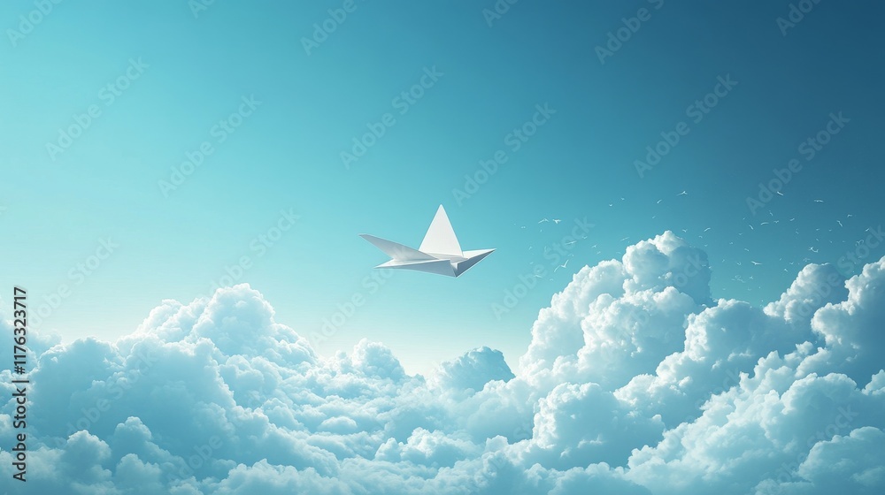 Fototapeta premium 13.Paper Airplane Flies Between Clouds