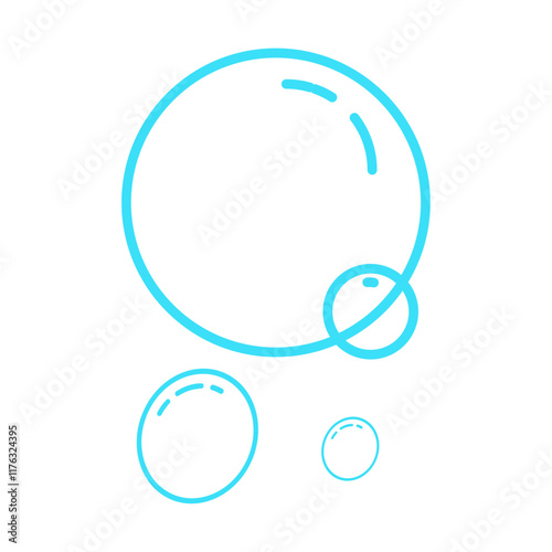 Hand drawn doodle of soap bubbles and foam in the air, Fizzy, soap foam, bath or soda. Icons for water and soda. Flat isolated on white background vector illustration