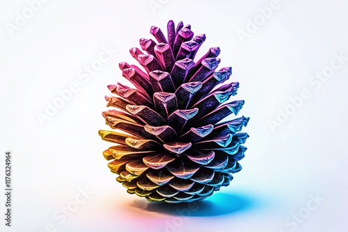 Simple Black Pine Cone Outline, Minimalist White Background, Night Photography Style
