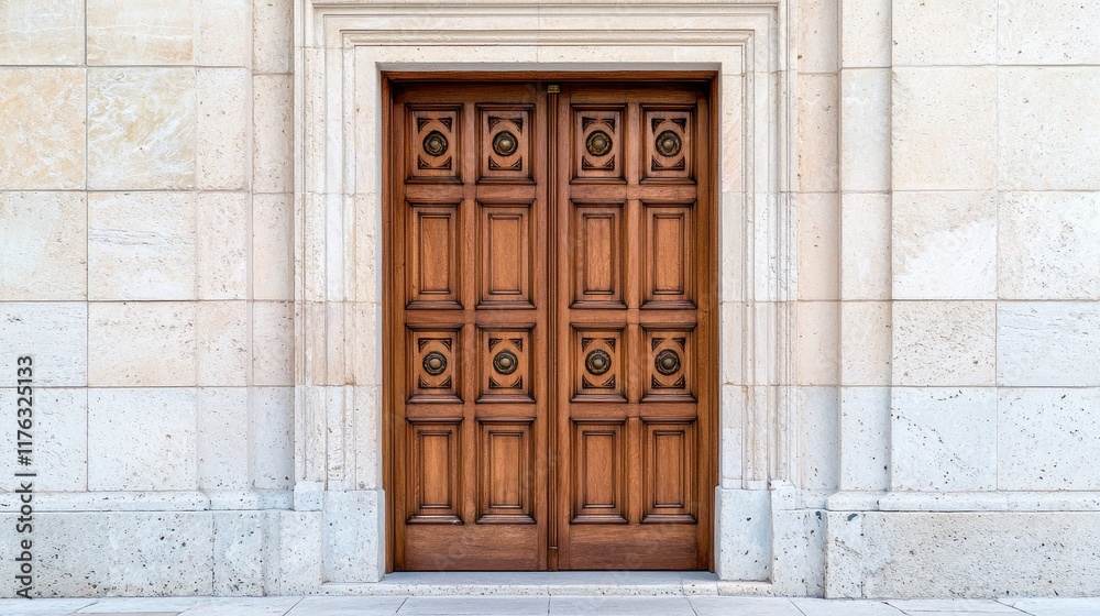 Impressive Ornate Wooden Entrance Door of Historic Italian Building with Detailed Carved Panels and Arched Architectural Elements Impressive Ornate Wooden Entrance Door of Historic Italian Building with Detailed Carved Panels and Arched Architectural Elements