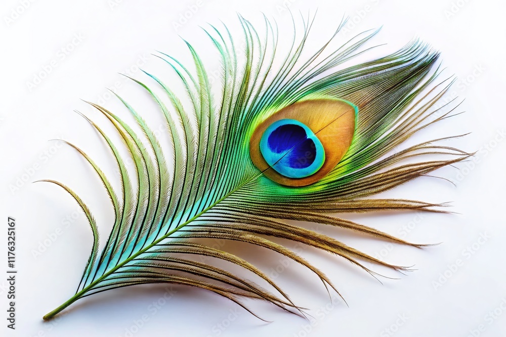 Fototapeta premium Single Peacock Feather on White, 4K Stock Video Still Image - Elegant Nature Detail