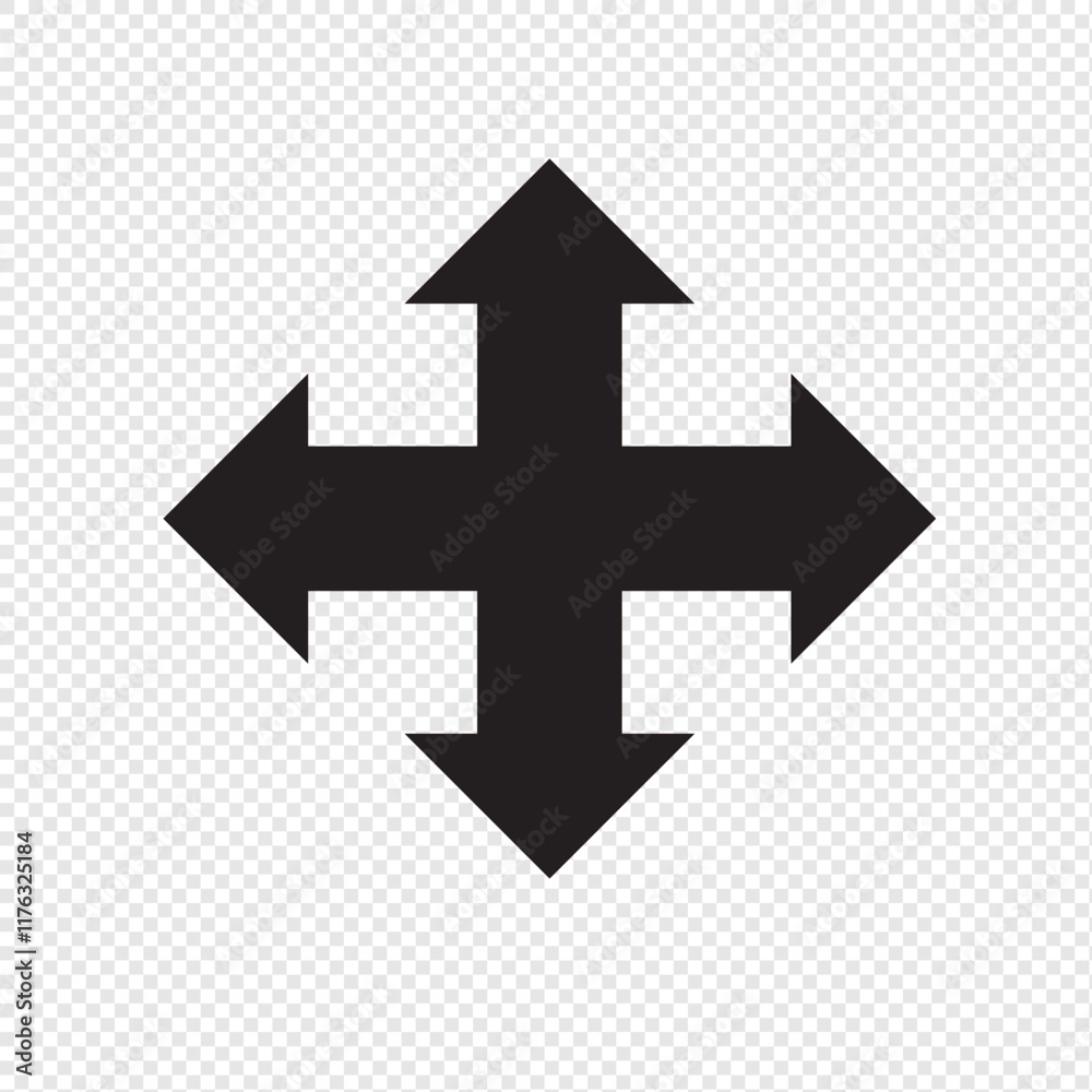 A minimalist vector arrow illustration with clean lines and a modern design with four pointers, complemented by a transparent background. A minimalist vector arrow illustration with clean lines and a modern design with four pointers, complemented by a transparent background.