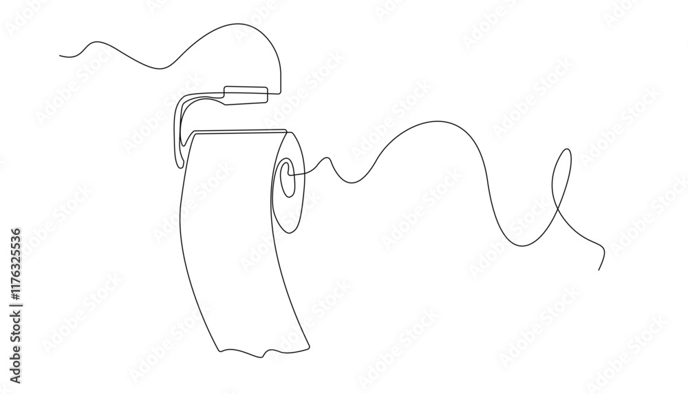 Obraz premium continuous line drawing of toilet tissue.one line drawing of toilet tissue roll.vector illustration of single line of tissue hanging in bathroom.isolated white background