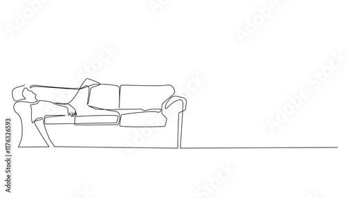 continuous line drawing of people lazing around. vector single line drawing of a man lying on a sofa. isolated white background