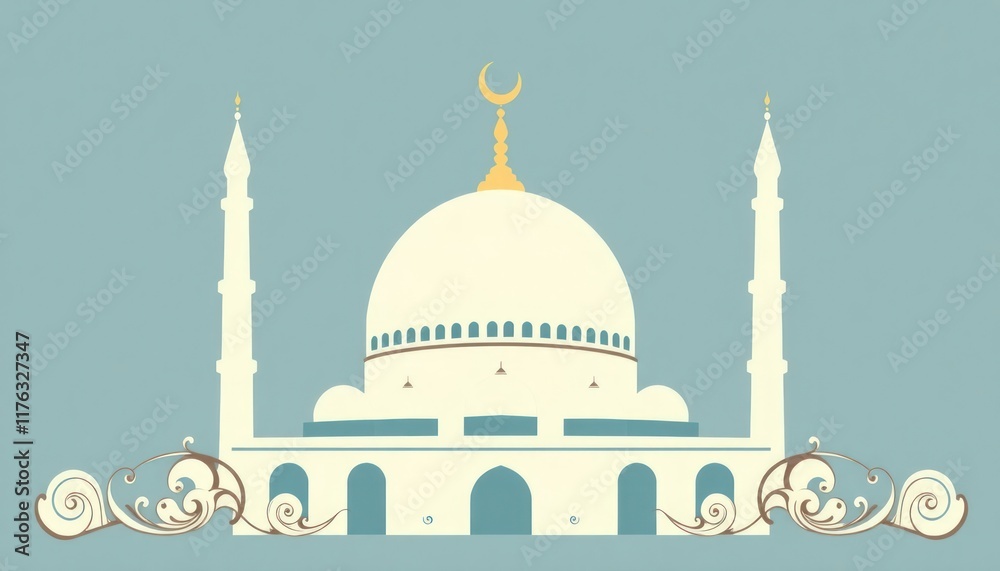 Fototapeta premium Mosque dome with an ornamental border featuring calligraphic flourishes.
