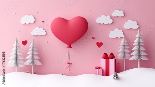 Pink heart shaped balloon with pink pastel background photo for Valentine Day, Mothers' Day.