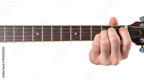 Close up shot of a person s hand playing electric guitar with precision photo